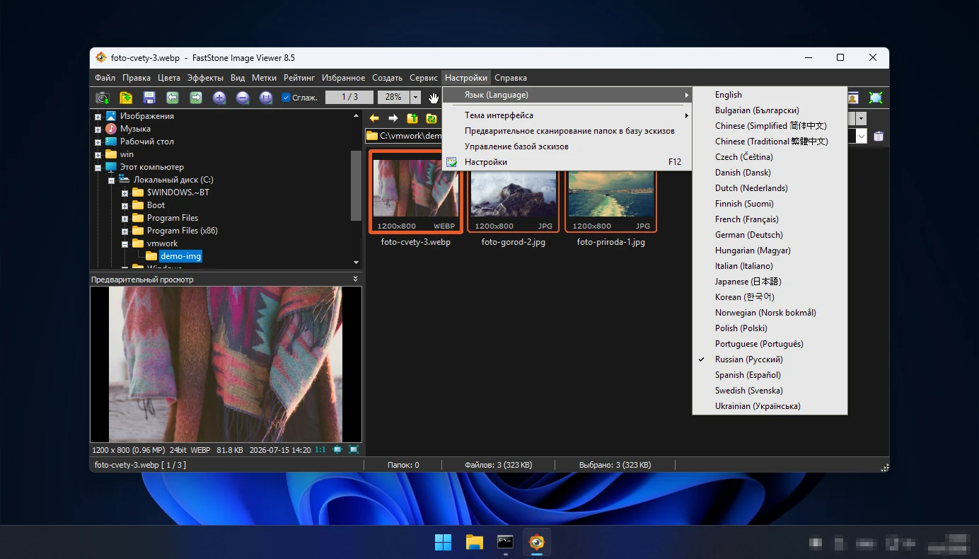 как включить русский язык в FastStone Image Viewer