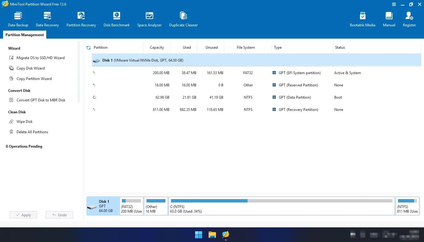 MiniTool Partition Wizard интерфейс управление разделами жёсткого диска