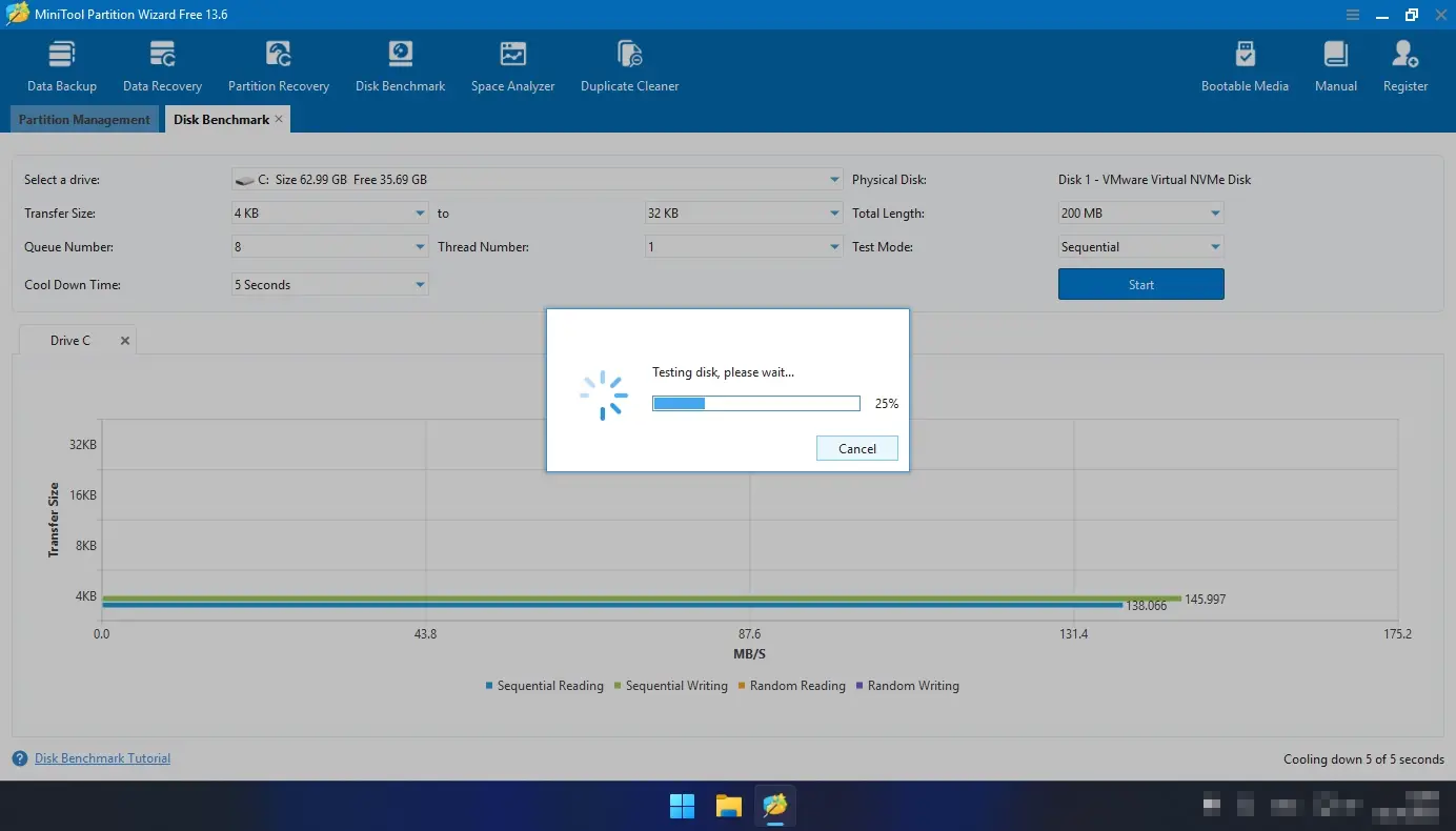 тест скорости диска Disk Benchmark MiniTool Partition Wizard
